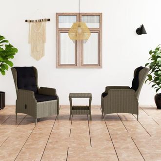 vidaXL Set Muebles De Jard&iacute;n 3 Pzas Y Cojines Rat&aacute;n Sint&eacute;tico Marr&oacute;n Vidaxl