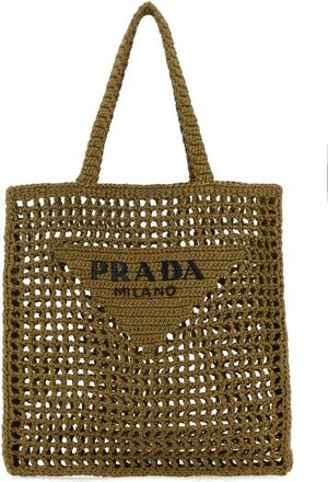 Prada Green Raffia Tote Bag