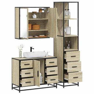 Berkfield Home 3 Piece Bathroom Furniture Set Sonoma Oak Engineered Wood in Brown