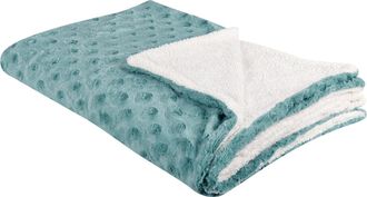 Beliani Manta De Poli&eacute;ster Verde Claro Blanco 150 X 200 Cm Colcha Cubrecama Kandilli