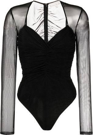 Fleur du Mal ruched long-sleeved bodysuit - women - Viscose/Polyester - L - Black