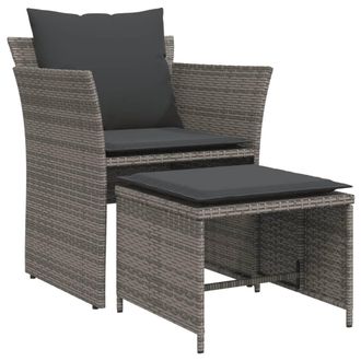 vidaXL Sill&oacute;n De Jard&iacute;n Con Reposapi&eacute;s Rat&aacute;n Sint&eacute;tico Gris Vidaxl