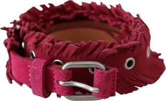 Ermanno Scervino Womens Maroon Leather Fringes Silver Buckle Waist Belt - Size 95 cm