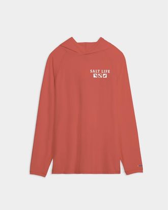 Salt Life Angler Tactics Lightweight Performance Hoodie in Burnt Coral Heather at Nordstrom, Size Xx-Large