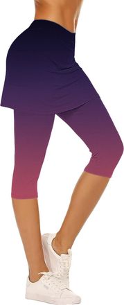 Generic Womens Active Skort Yoga Trousers, Compression High Waisted Capri Leggings with Skirt Overlay for Cycling, Pilates & Leisure Pink