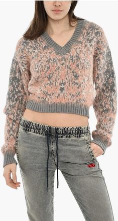 Diesel V-Neck Top M-RENZA Tricolor Crop size Xs