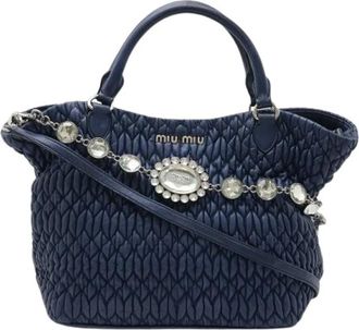 Miu Miu Pre-owned Nappa Leather Matelass&eacute; Crystal Handbag - Dames - Vintage Handtas - Blauw - ONE Size - Leer - Vintage