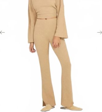 Something Navy Ribbed Textured Flare With Slits Pants In Camel