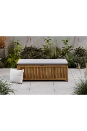 ambia GARDEN Kissenbox, Grau, Akaziefarben, Holz, Textil, Akazie, massiv, 1 F&auml;cher, 140x60x50 cm, Deckel abnehmbar, Deckel aufklappbar, geeignet zum Sitzen, Garten