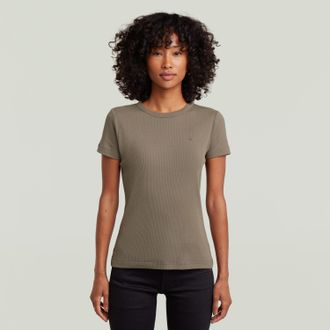 G-Star T-Shirt G-STAR Slim Rib Wmn, Damen, Gr. XXL, turf, Single Jersey, Obermaterial: 98% Baumwolle, 2% Elasthan, unifarben, slim fit h&uuml;ftlang, Rundhals, ab