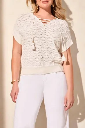 Tribal Lace Up Sweater In White