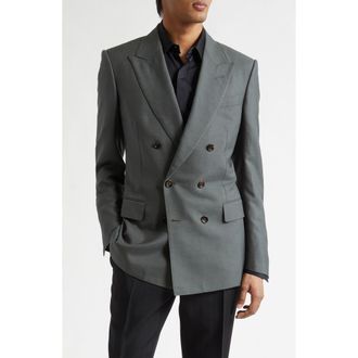 Tom Ford Dyllan Double Breasted Silk Canvas Sport Coat in Pine Green/Grey at Nordstrom, Size 44 Us