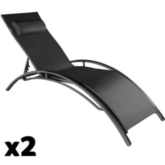 TecTake 2 tumbonas, aluminio, ajustable en 5 niveles, 180 x 59 x 50 cm, negro