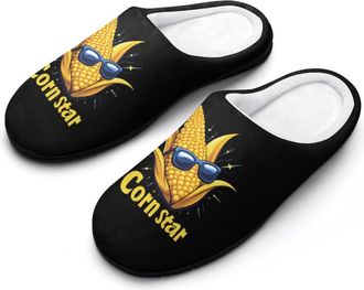 Generic Corn Star Mens Soft Cotton Slippers with Memory Foam Anti-skid House Shoes for Travel Indoor Outdoor