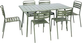 Sweeek 6-seater folding metal garden table with 6 chairs, Amelia, Green, 141.2x80x72.5 cm