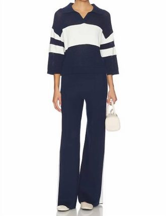 525 america Merritt Drawstring Striped Wide Leg Pants In Dark Blue Combo