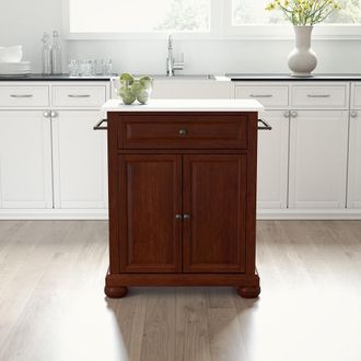 Crosley Furniture Alexandria Stone Top Portable Kitchen Island/Cart Mahogany/White