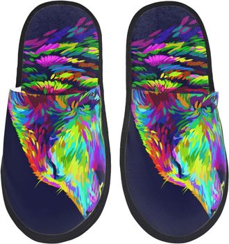 Generic Slippers For Men Howling Wolf Print House Slippers For Women Winter Comfy Home Shoes, For Indoor Outdoor, Home, Travel, M