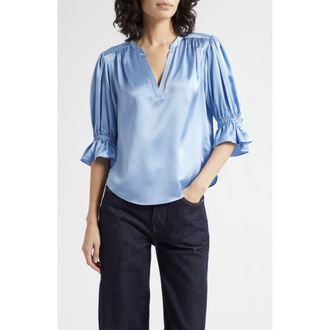 Cinq &agrave; Sept Fiona Split Neck Silk Top in Lilac Opal at Nordstrom, Size Xx-Small