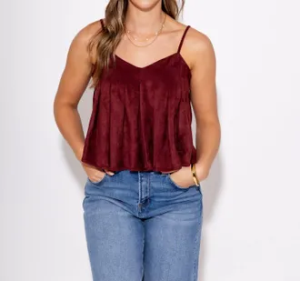 THML Clothing Pleated Luxe Tank Top In Wine