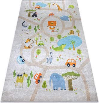 RugsX BAMBINO 50230 washing carpet Zoo, streets for children anti-slip - beige / green beige 160x220 cm