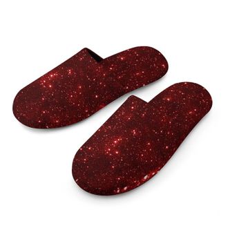 Generic Red Glittery Pattern Mens House Slippers Slip Indoor Slipper On Shoes Warm Outdoor