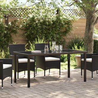 Berkfield Home Garden Table Black 160x80x73 cm Tempered Glass in Grey | Size: 160 x 80 x 73 cm