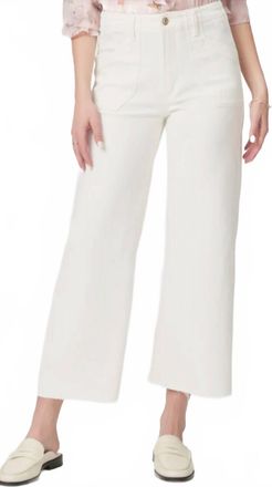 Paige Anessa Welt Patch Pockets Raw Hem Jeans In Tonal Ecru