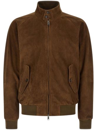 Baracuta Suede Bomber Jacket with Zip Closure and Button Collar