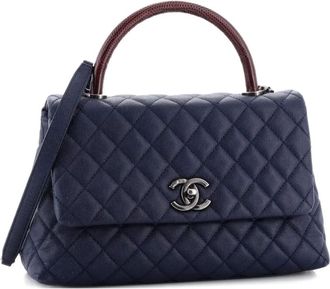 Chanel Coco Top Handle Bag Quilted Caviar with Lizard Embossed Handle Small shoulder bag - Blauw