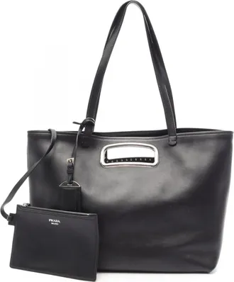Prada Black Leather Handbag Pouch Tote Bag (Pre-Owned)