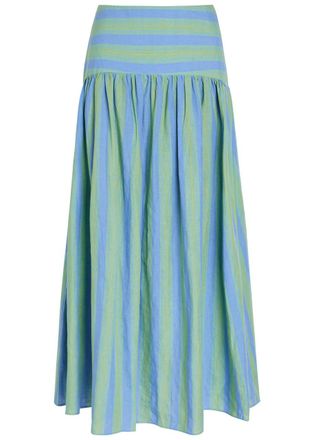Staud Procida Striped Linen Maxi Skirt - Light Blue - 10 (UK14 / L)