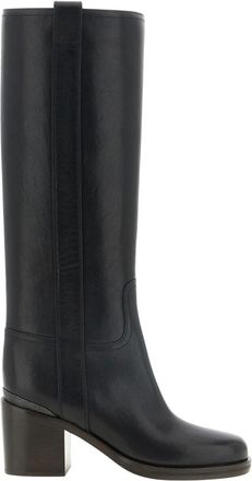Brunello Cucinelli Leren hoge laarzen met Monile - Dames - Schoenen - Zwart - Maat: 36 EU Zijde