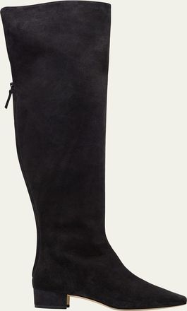 Manolo Blahnik Gore Suede Block Heel Knee Boots