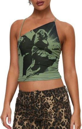 Princess Polly Miekie Asymmetric Graphic Camisole in Green at Nordstrom Rack, Size 0