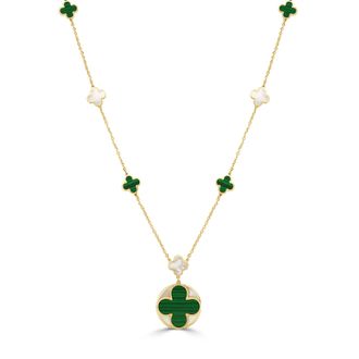 Italian Gold, Inc 14K Yellow Gold Clover Necklace - Mother of Pearl & Malachite