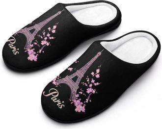 Generic Paris Eiffel Tower Flower Womens Slippers Warm House Slippers Indoor House Shoes with Anti-Skid Rubber Sole