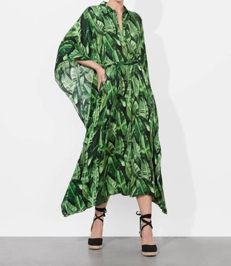 Alice & Olivia Deanne Midi Shirt Dress With Belt In Jungle Palm Off White