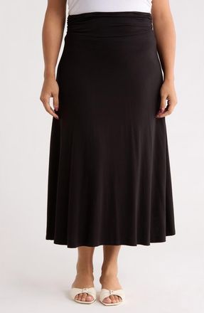 Renee C Foldover Waist Midi Skirt in Black at Nordstrom Rack, Size 1X
