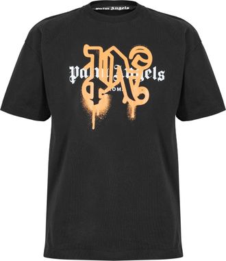 Palm Angels Mens Roma Mono Tee in Black Orange - Size X-Small
