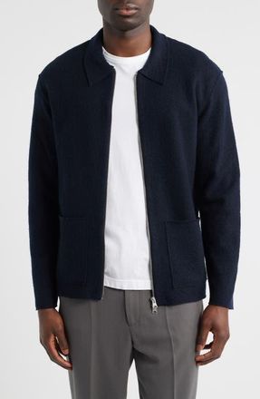 Nn.07 Jonas 6398 Boiled Merino Wool Zip Cardigan in Navy Blue at Nordstrom, Size X-Large