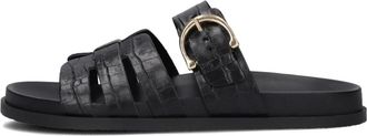 Notre-V Zwarte Slippers - Dames - Sandalen - Zwart - 38 EU - Leer - Schoenen