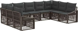 vidaXL Conjunto De Sof&aacute;s De Jard&iacute;n 9 Uds. Gris Rat&aacute;n Sint&eacute;tico Vidaxl