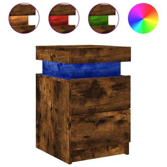 vidaXL Mesita De Noche Con Luces Led Roble Ahumado 35x39x55 Cm Vidaxl