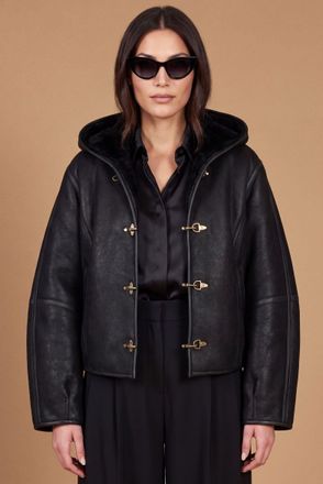D'Arienzo Bomber in montone nero con cappuccio effetto liscio DArienzo, Seleziona Taglia XS, Colore Nero