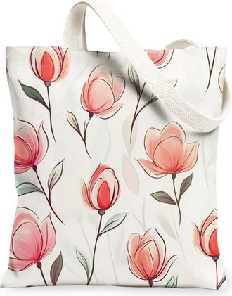 Generic Spring Luxury Rose Canvas Tote Bag for Shopping 13x15, Cute Floral Wildflower Reusable Grocery Print Pattern Bag for Women Men, Flower Simple Aestheti