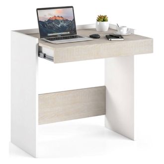 Dmora Escritorio Dbeltr&aacute;, Escritorio Moderno Con Caj&oacute;n, Mesa De Estudio U Oficina Para Porta Libros De Pc, 100% Made In Italy, 80x40h79 Cm, Blanco Y Roble -