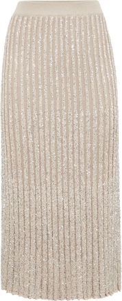 Brunello Cucinelli metallic-thread knitted midi skirt - women - Polyester/Polyamide - M - Neutrals