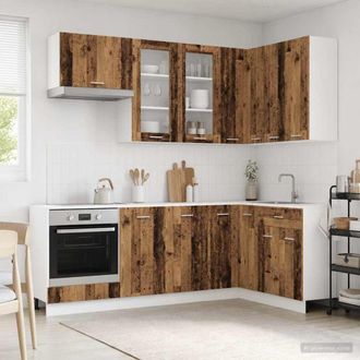 vidaXL Vidaxl Unit&agrave; Cucina Lyon 8 Pz Legno Antico Legno Ingegnerizzato