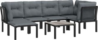 vidaXL Juego De Muebles De Jard&iacute;n 7 Pzas Rat&aacute;n Sint&eacute;tico Negro Y Gris Vidaxl